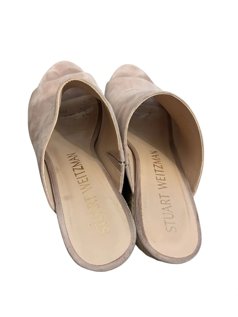 Stuart Weitzman Mykonos Nude Suede Espadrille Slide Wedges - Picture 4 of 10